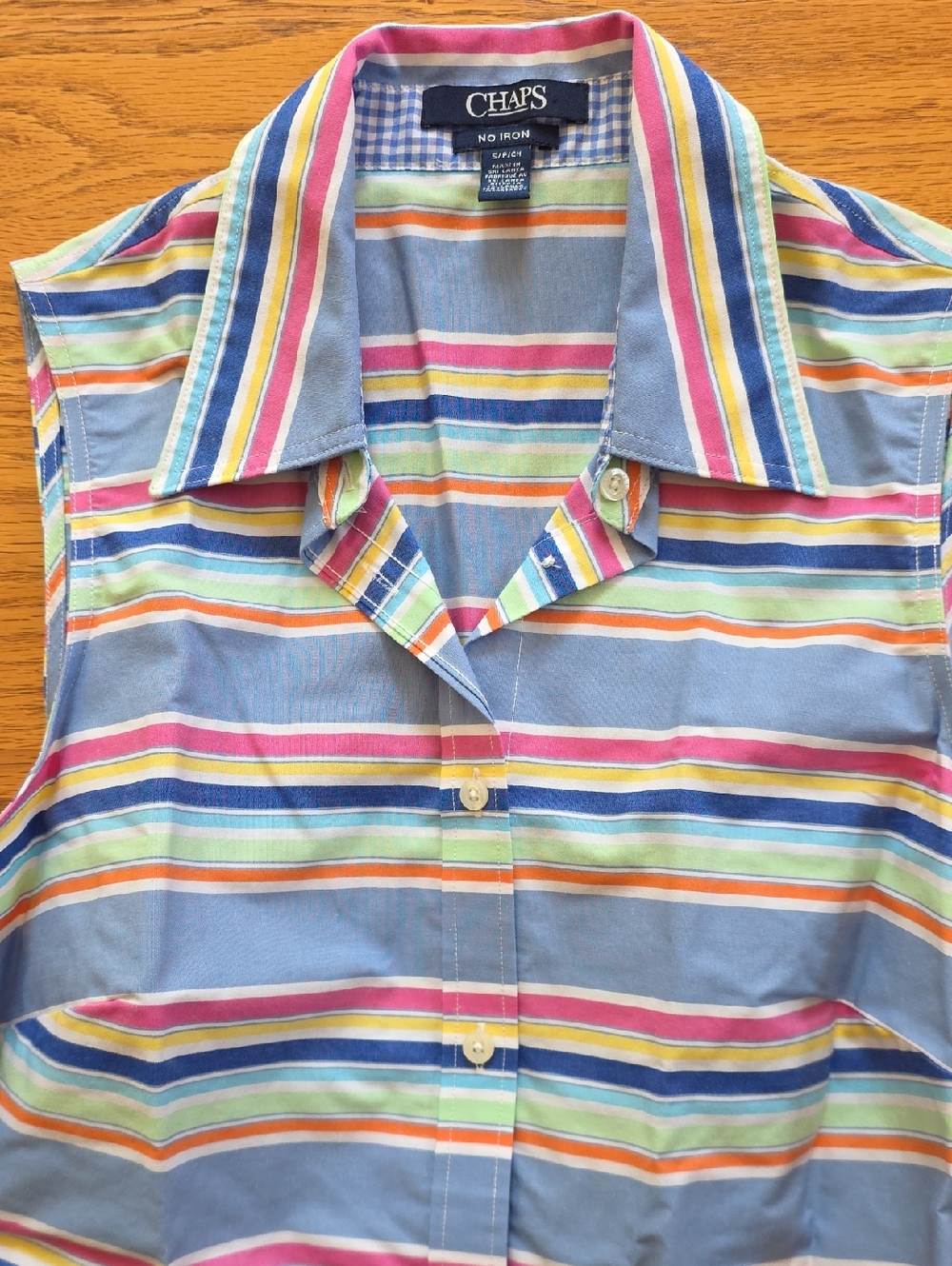 Chaps Multicolor Striped Sleeveless Button-Down Top